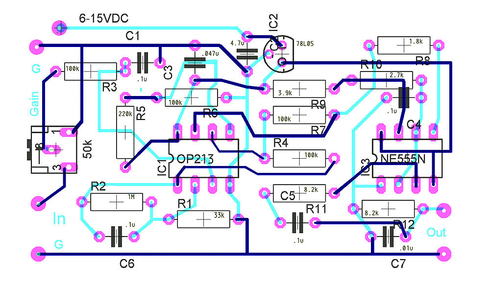 board layout with component values